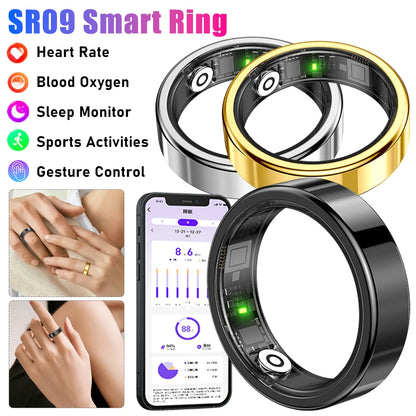 SR09 Smart Fitness Ring for Men Women Health Tracker Bluetooth 